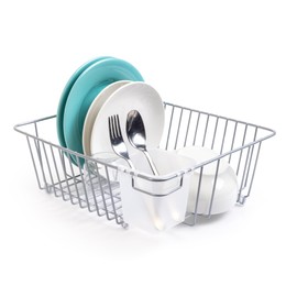 Smart Design Dish Drainer Rack - Small - in Sink or Counter Drying - Steel Metal Wire - Cutlery, Plates, Dishes, Cups, Silverware Organization - Kitchen (Silver - 14 x 5.5 Inch)