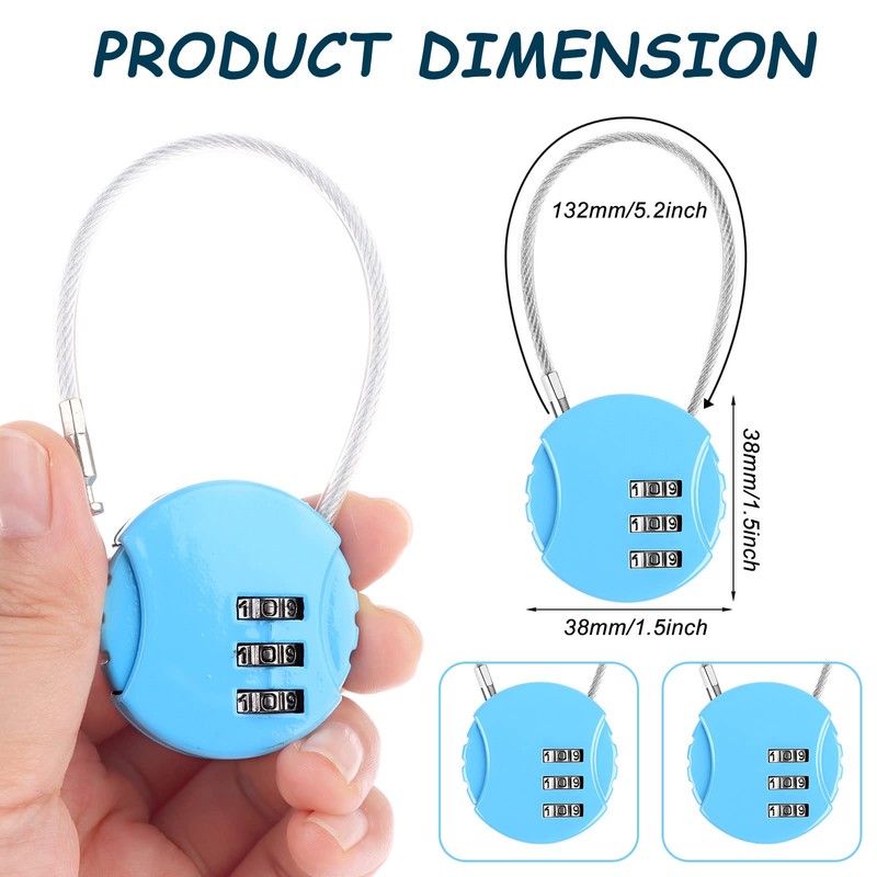 GANGBARU 16 Pack 3 Digit Combination Lock Mini Wire Rope
