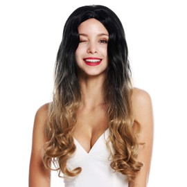 WIG ME UP - ZM-1692 Women's Wigs Long Voluminous Wavy Curly Middle Parting Ombre Blonde Black Roots