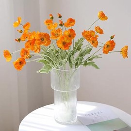 DUYONE - Ramo de Flores Artificiales de Seda de Amapola de 6 Tallos para Boda, hogar, decoración de Fiesta, Centro de Mesa (Naranja)