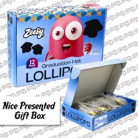 Graduation Cap Lollipops Individually Wrapped - 12 Graduation Candy Suckers for Graduation Party Favors, Black Graduation Party Supplies - Graduation Hat Candy for Grad Party Favors