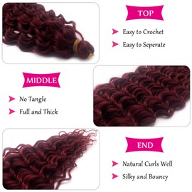 Deep Ocean Wave Crochet Hair Extensions for Boho Braids Ocean Wave Wavy Braiding Hair Burgundy Box Braids 24 Inch Synthetic Soft Curls Burgundy Boho Hair for Braiding Black Women