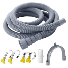 Elyfree Washing Machine Drain Hose, 26 ft Flexible Washer Drain Hose Extension, Universal Dishwasher Hose Extension Kits Corrugated Washer Hoses W/ 1 Hose 4 Clamps 1 U-Bend Holder