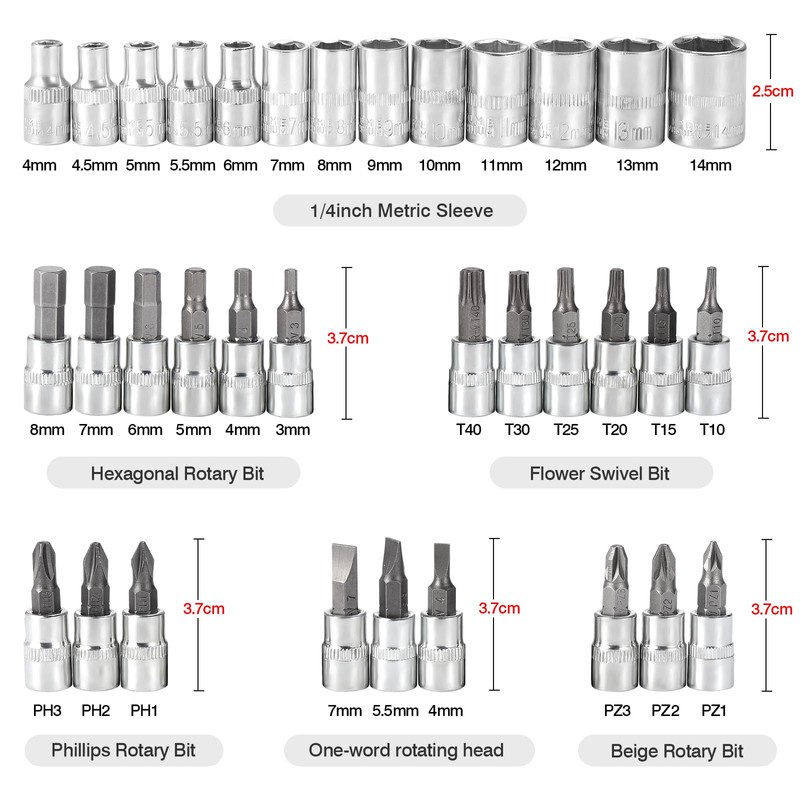HSEAMALL 46PCS Socket Set,1/4" Drive Ratchet Socket Wrench Driver Bits