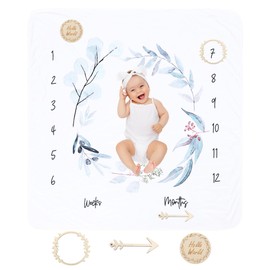 THREETA (Nursery Teacher Supervision) Moon Photo Sleeping Art Mat, Baby Goods, Blanket, Monthly Photo, Baby with Wooden Accessories (01 Green)