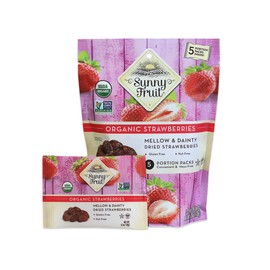 Sunny Fruit Soft Organic Dried Strawberries - 1 Bag (5 Individual Portion Packs) | Healthy, Sweet, Convenient Snack Packs | ORGANIC, NON-GMO, VEGAN, HALAL, KOSHER