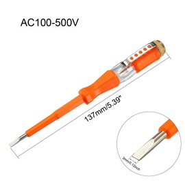 sourcing map Voltage Tester AC 100-500V with 3mm Slotted Screwdriver with Clip for Circuit Test, Orange, Pack of 2