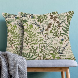 AEIOAE Spring Pillow Covers 18x18 Inch Set of 2,Vintage Sage Green Wild Flower Plant Throw Pillows Case,Seasonal Floral Outdoor Decorative Linen Farmhouse Decor Cushion Covers for Sofa Bed Couch