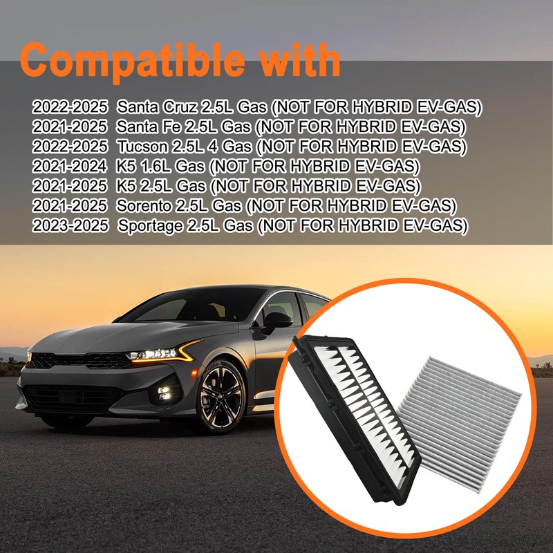 Engine Cabin Air Filter Set for Tucson (2022-2025) 2.5L Gas,