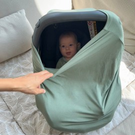 MOZAH Baby Multi-Use Cover: 9-in-1 Car Seat Covers for Babies, Nursing Cover for Breastfeeding & More, Ultra-Soft & Stretchy Infant Car Seat Cover (Roman Green)