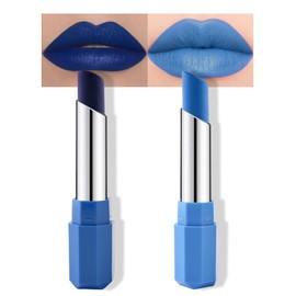 2 Pack Steel Blue Light Blue Cream Matte Lipstick Stick, Longwear Velvet Lip Color, Waterproof Multi-Use Lip & Cheek Makeup for Party Daily Wear