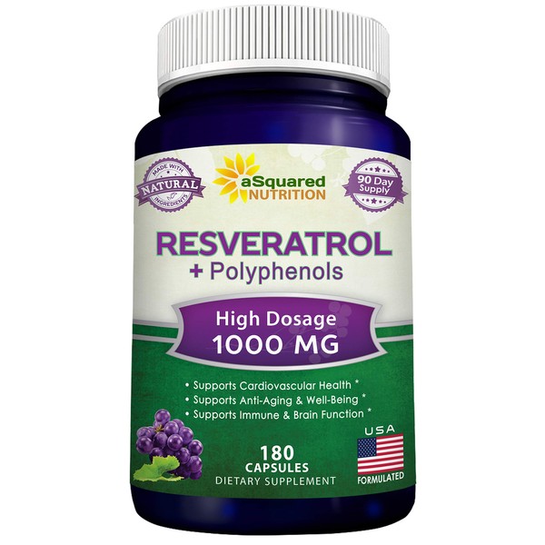 100% Natural Resveratrol with Red Wine Extract - 180 Capsules - Trans Resveratrol Antioxidant Supplement Pills for Pure Heart Health - Extra Strength Trans-Resveratrol
