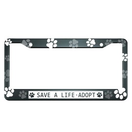 HOSNYE Save A Life Adopt License Plate Frame Blank Paw Print Dog Cat Metal License Plate Cover Front Plates Frames Car Tag Frame for Women Men US Vehicles Standard
