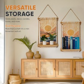Wall Mounted Shelf, Bohemian Style Decorative Hanging Cloth, Handmade Natural Material, Suitable for Living Room Bedroom Home Storage Hanging Indoor Plant Shelf (Sunrise Type)