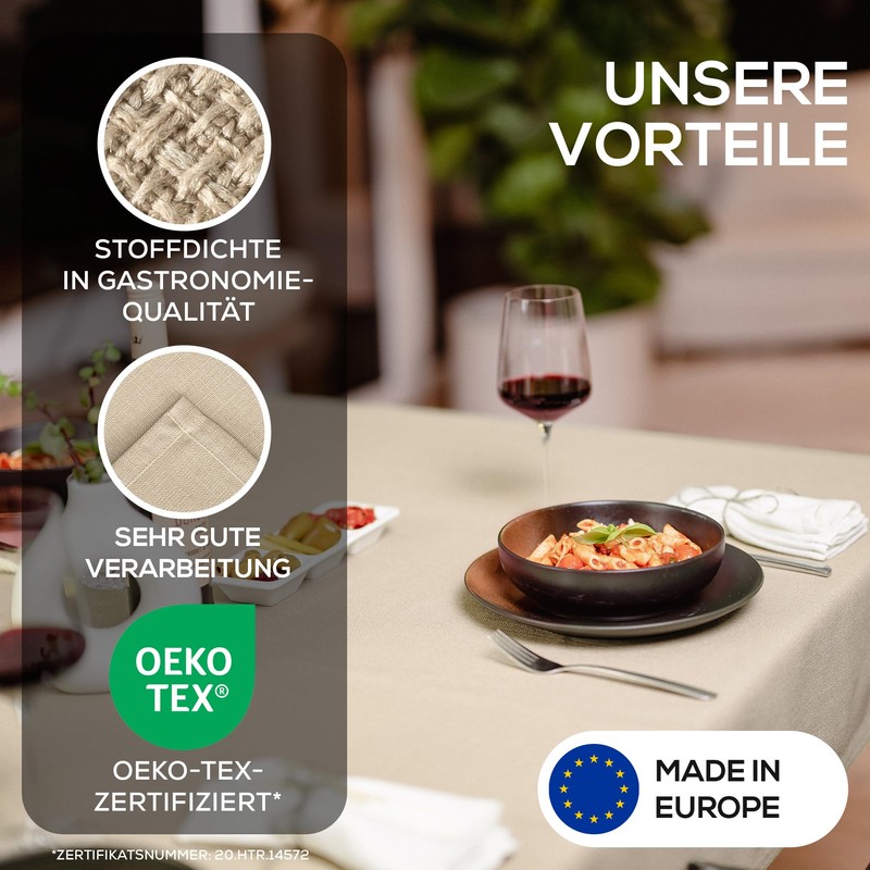Elegant Tablecloth with Natural Linen Look, Lina Tablecloth and Table