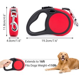 Segarty Retractable Dog Leash for Large Medium Dogs, 16ft Heavy Duty Walking Dog Leash for Pet up to 110lb, Anti-Slip Handle 360°Tangle-Free Nylon Tape, One-Handed One Button Lock (Red)
