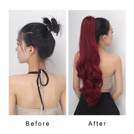 JHZSJF Red Ponytai Extension, Long Wavy Drawstring Pony Tail For Black Women Natural Synthetic Heat Resistant 24" 5.6 OZ Pony Tail Hair Extensions For Women Girls 【Claret】