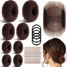 TsMADDTs Set De Moños Y Redecillas Para El Cabello Set De Accesorios Para El Cabello Con 8 Moños Para Mujer 10 Redes Invisibles Marrones 5 Bandas Elásticas Y 40 Horquillas En Forma De U Para