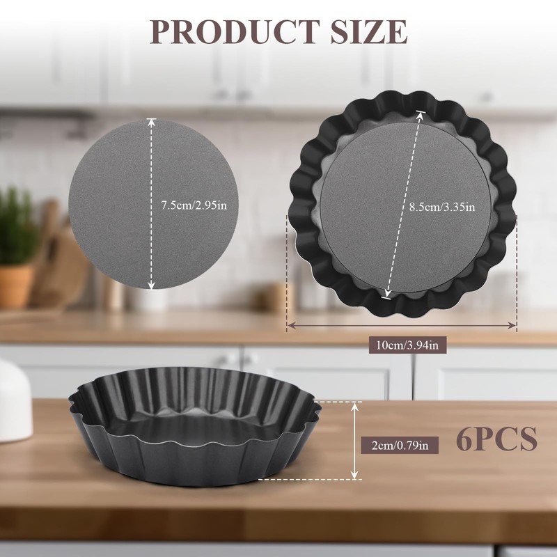6 PCS Ø 10 cm Mini Tart Tins, 10×2 cm