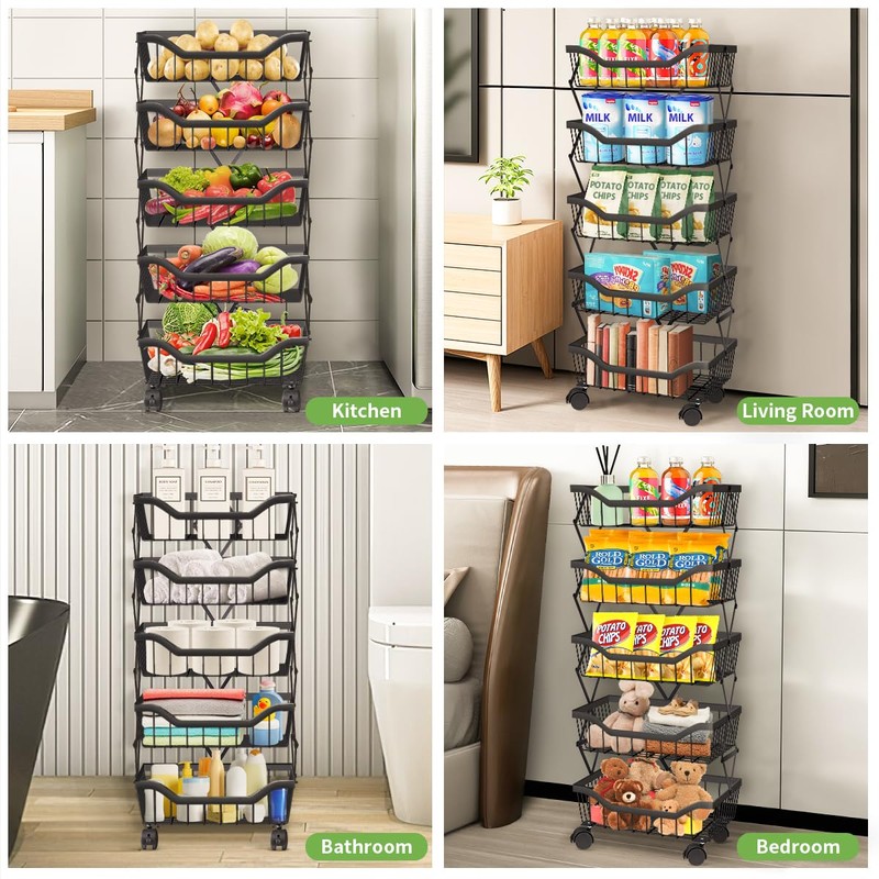 Newzealkids Fruit Vegetable Storage Basket 5 Tiers Stackable Metal Wire