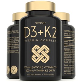 Vitamin D3 K2 Capsules - High Strength Vitamin D Tablets - 4000 IU Vitamin D & 100mcg Vitamin K MK7-120 Capsules - UK Made & Vegetarian - VIT D3 K2 Supplement for Strong Bones, Teeth, Immune System