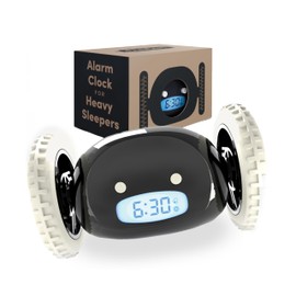 CLOCKY Extra Loud Alarm Clock for Heavy Sleepers on Wheels Rolls Runs Away Vibrating, Easy to Set Super Smart Snooze Digital Bed Shaker Alarm Clock Funny Gift for Adults Kids Teens Bedrooms (Black)