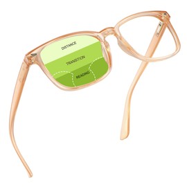 YEIN Progressive Multifocus Reading Glasses, Spring Hinge Blue Light Blocking Glasses for Women Men, No Line Multifocal Readers with Clear Lenses (champagne,+0.00/+2.50 magnification)