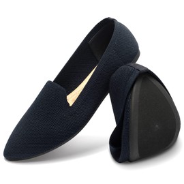 katliu Women's Flats Knit Comfort Pointed Toe Ballet Flats Shoes Casual Slip On Shoes Navy 9.5
