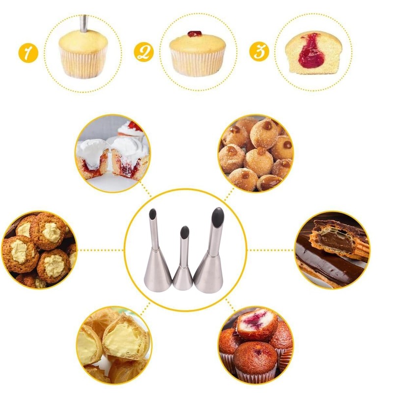 Cupcake & Doughnut Filler Tool with 3 Bismarck Piping Tips