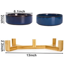 SOUJOY Ceramic Dog Bowl with Wood Stand, Non-Slip Pet Food and Water Bowl Set, Elevated Matte Glaze No Spill Cat Feeding Dish for Small, Medium, Large Sized Dog