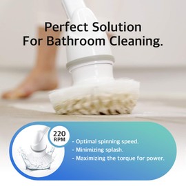 ABKO Electric Spin Scrubber Cordless Lightweight Cleaning Replaceable Brush Head Adjustable Extension Rod for Tile Bathtub Floor Bathroom Kitchen BC01