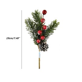 kfeity 8PCS Red Berry Stems Pine Branches with Snow Artificial Christmas Picks Christmas Simulation Pine Needle Small Berries Pinecones for DIY Garland Wreath Embellishing and Home Garden Decoration