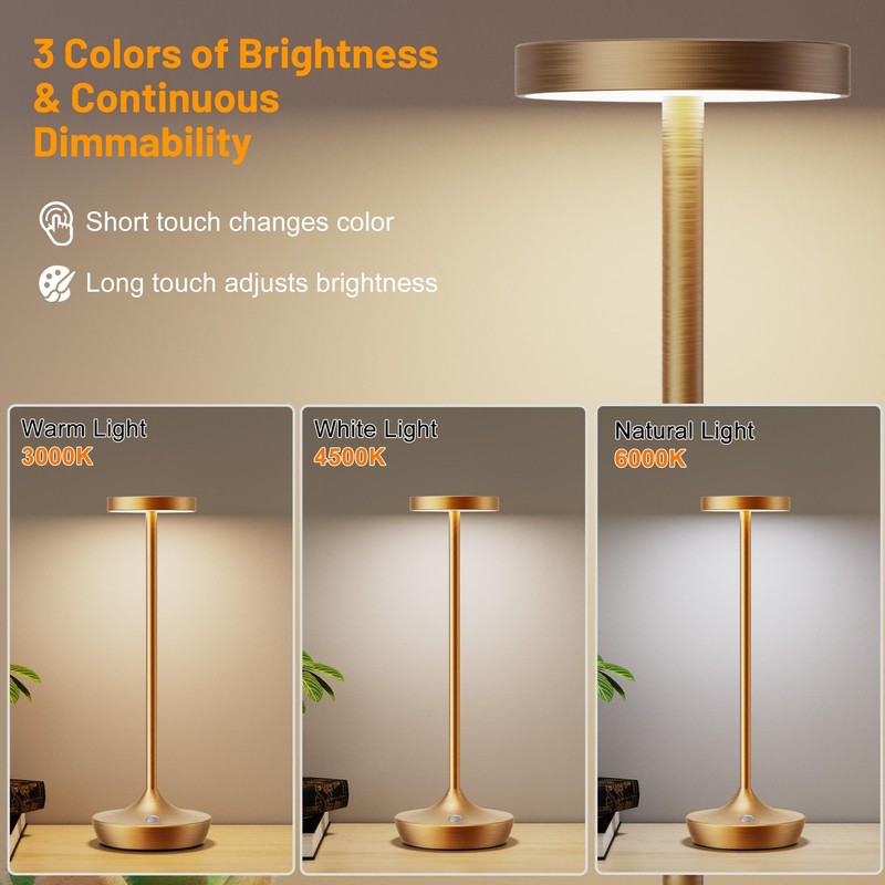 Willdoak Cordless Table Lamp Rechargeable - 6000mAh LED Battery Operated
