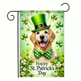 BlissYard Welcome St. Patrick's Day Garden Flag 12x18 Double Sided Small Spring Golden Retriever Dog Yard Flag Banner Shamrock Clover Sign for Home Outside Outdoor Decor Decoration Banner