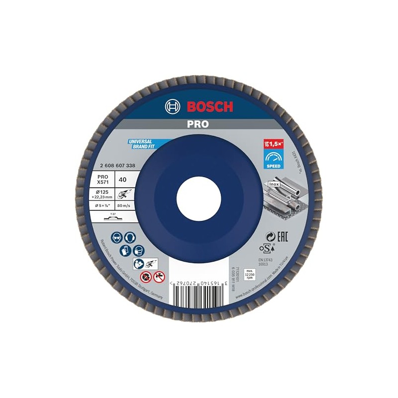 Bosch 2608607338 125 mm 40 Grit Metal Flap Disc