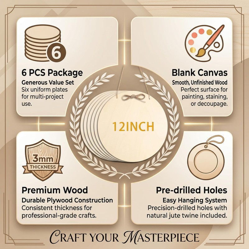 shuielai 6 Pack Round Wooden Discs, Unfinished Wood Circles for