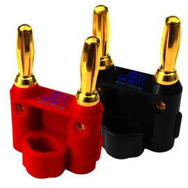 Jex Electronics Twin Dual 4mm Banana Plug Set Connector Red Black Positive Negative for Upto 12AWG Wire Gold Plated (Black + Red)