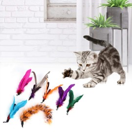 7pcs Cat Wand Feather Replacement Head, Interactive Kitten Toys Dangler Toy Rod Stick Feather Teaser Replacements Head Cats Supplies for Kitty Cat Exercise