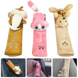 NINGYER Pack of 3 Children's Seat Belt Pads, Cartoon Seat Belt Pads, Car, Children, Breathable and Skin-Friendly, Suitable for Car Seat Belt, Backpack, Shoulder Bag (3 Colours)