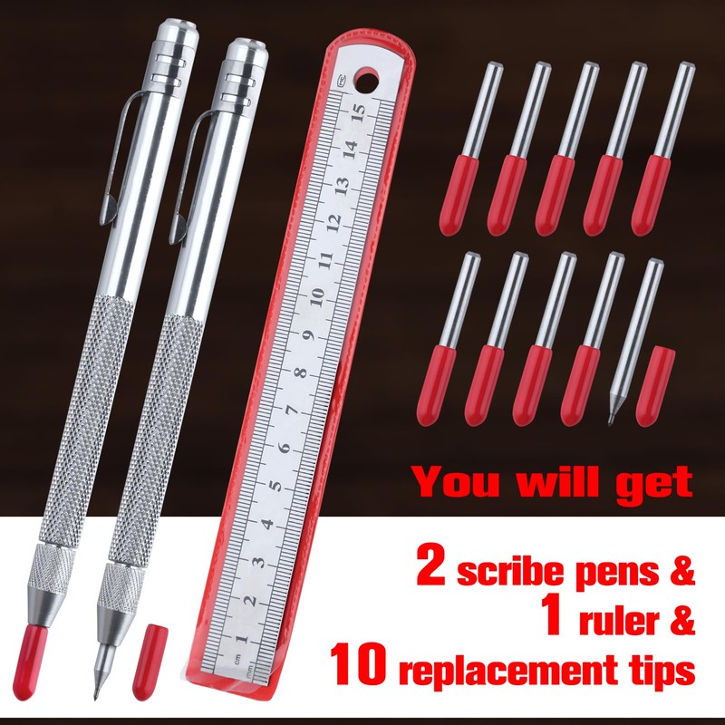 LEONTOOL 2 Pcs Tungsten Steel Scriber with Magnet Replaceable Tip