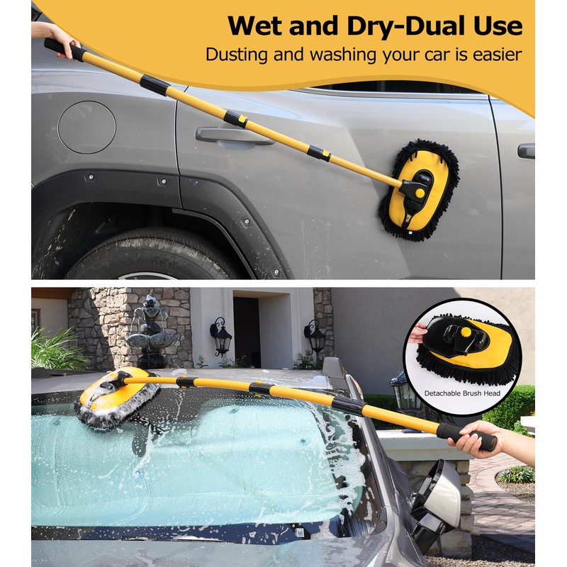 anngrowy 56.7" Car Wash Brush Mop Kit Mitt Sponge with