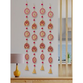 ZIG ZAG Pack of 4 Handmade Lotus Wall & Door Hangings with Bell –, Ideal for Home, Diwali, Pooja, Wedding & Festival Decor (36 Inches, Pink)