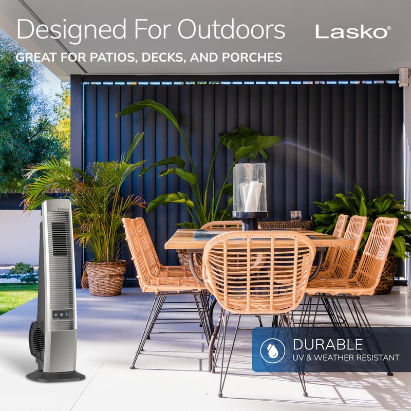 Lasko Outdoor Living Oscillating Tower Fan, for Decks, Patios and