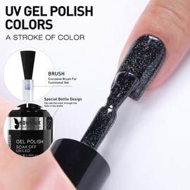 beautilux Black Glitter Gel Nail Polish, 1Pcs Black Glitter Iridescent Rainbow Color Gel Polish High Gloss Manicure Salon at Home for Women (10ML) (M-B-168)