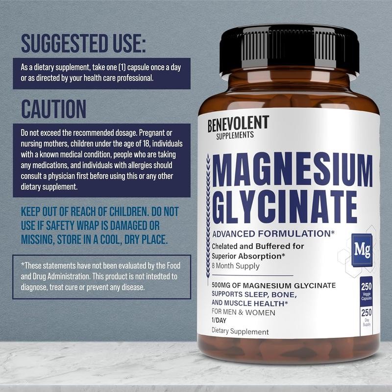 Magnesium Glycinate 500mg (250 Veggie Caps)