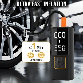 AAMHHM Tire Inflator Portable Air Compressor Cordless 150PSI Auto air Pump LED Display Auto-Off with Rechargeable Battery and DC 12V Emergency Light for car Bike Ball