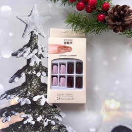 French Tip Press on Nails Short Square Christmas Fake Nails Cute Santa Hat Red Glitters Design False Nails Full Cover Red Nail Tips Acrylic Nails Christmas Stick on Nails for Women Girls Nail Art