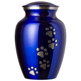 Best Friend Services Pet Urn - Ottillie Paws Legacy Memorial Pet Cremation Urns for Dogs and Cats Ashes Hand Carved Brass Memory Keepsake Urn (Medium, Pure Blue, Vertical Pewter Paws)