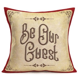 Asminifor Pillow Covers Vintage Background with Be Our Guest Quote Lettering Decorative Cotton Linen Square Throw Pillow Case Flower Cushion Cover for Home Sofa Office 18 x 18 Inches (Be Our Guest)