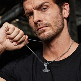 Twoowl Celtic Mjolnir Necklace 925 Sterling Silver Thor Hammer Necklace Viking Necklace Norse Amulet Jewelry Gifts Christmas Birthday for Women Men